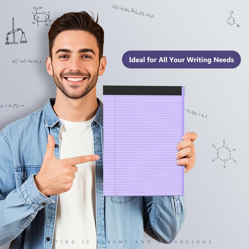 Nichela 2 Pack Legal Pads 8.5 x 11 College Ruled 100 Sheets Purple Note Pads 8.5"" x 11"" Lined Paper Chipboard-Backed Notepad with Micro-Perforated Notebook Paper for Office & School Supplies 50 Sheets/Pad - Image 5